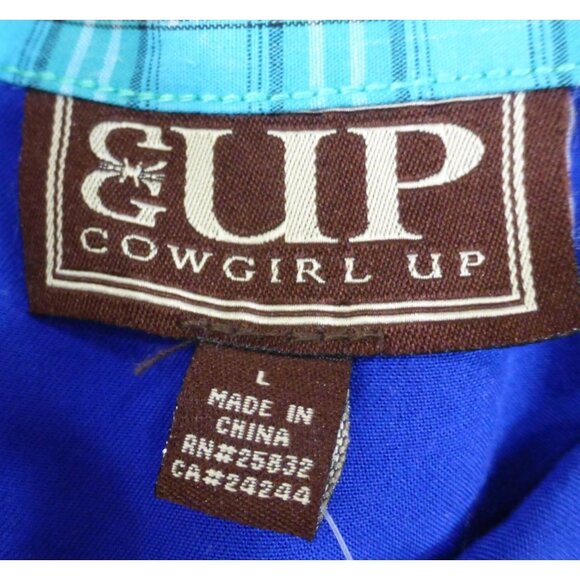 NWT Cowgirl Up Embroidered Yoke Western Jewel Embellished Shirt Blue Pinstripe L - Picture 3 of 14